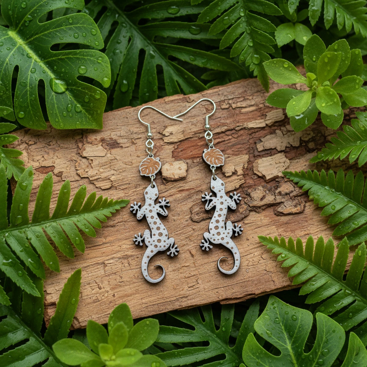 Boucles d'oreilles Lezard Monstera