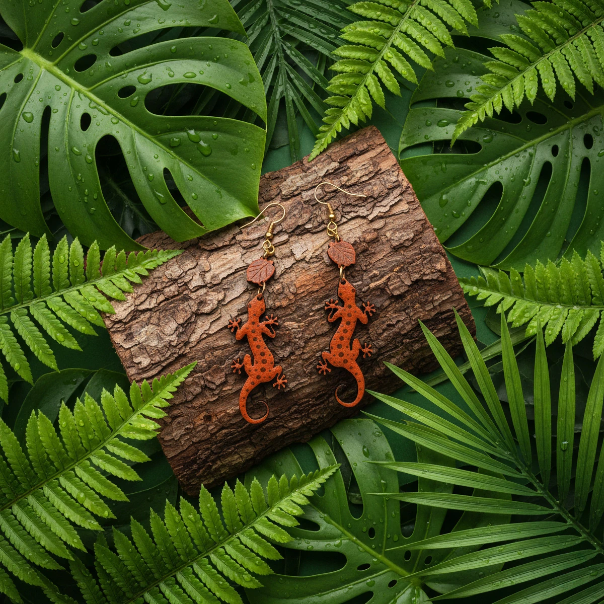 Boucles d'oreilles Lezard Monstera