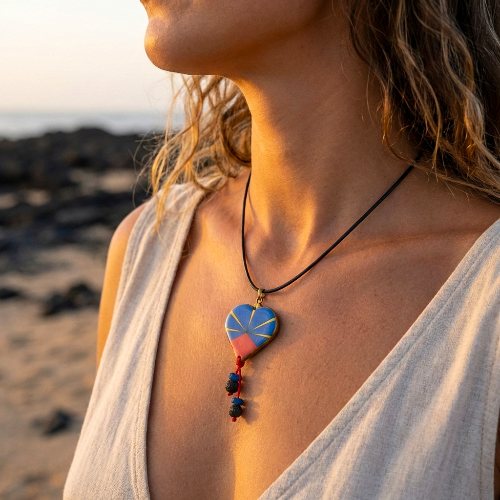 Collier Coeur Bourbon & perles de lave