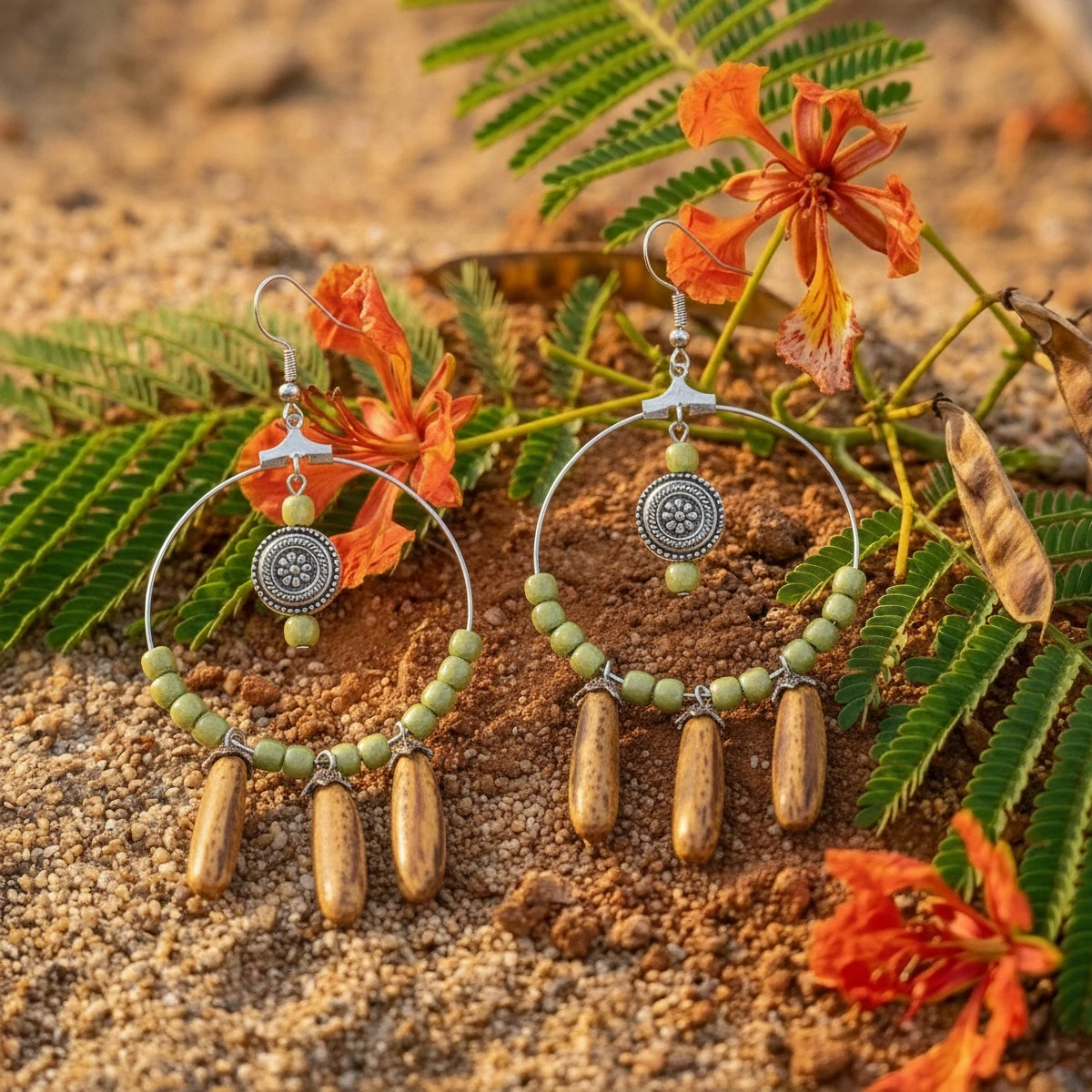 Boucles d'oreilles Flamboyante Verte