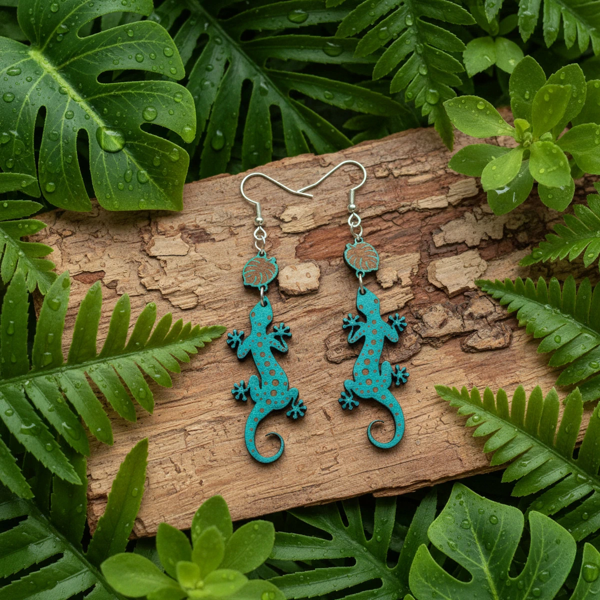 Boucles d'oreilles Lezard Monstera