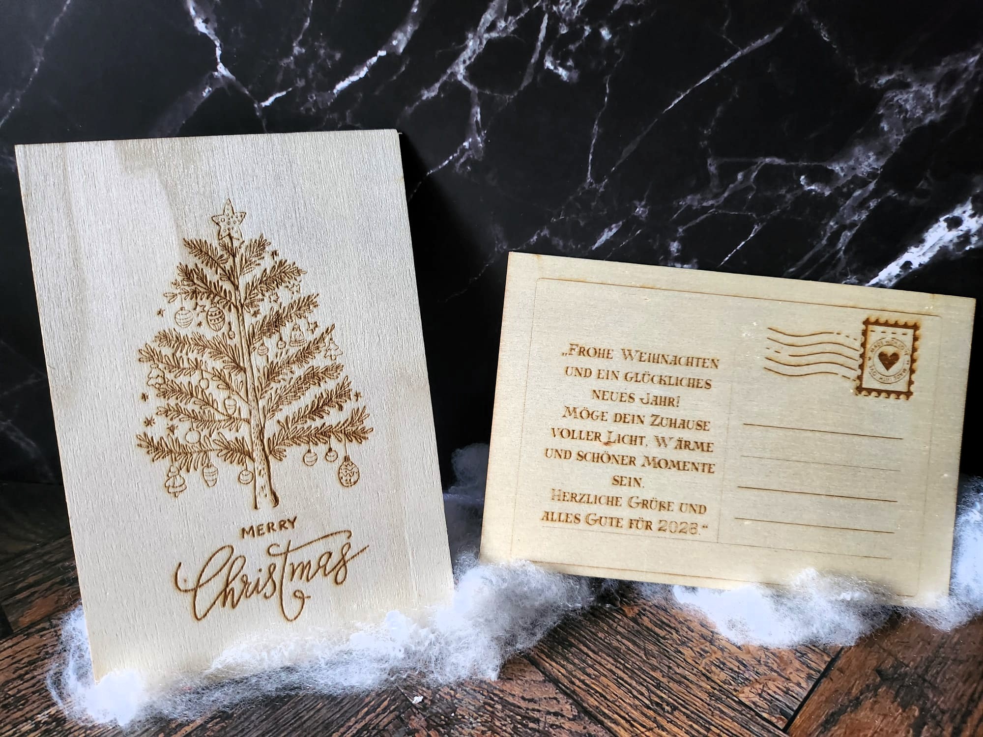 Holzpostkarte „Merry Christmas“ – 15 × 10 cm