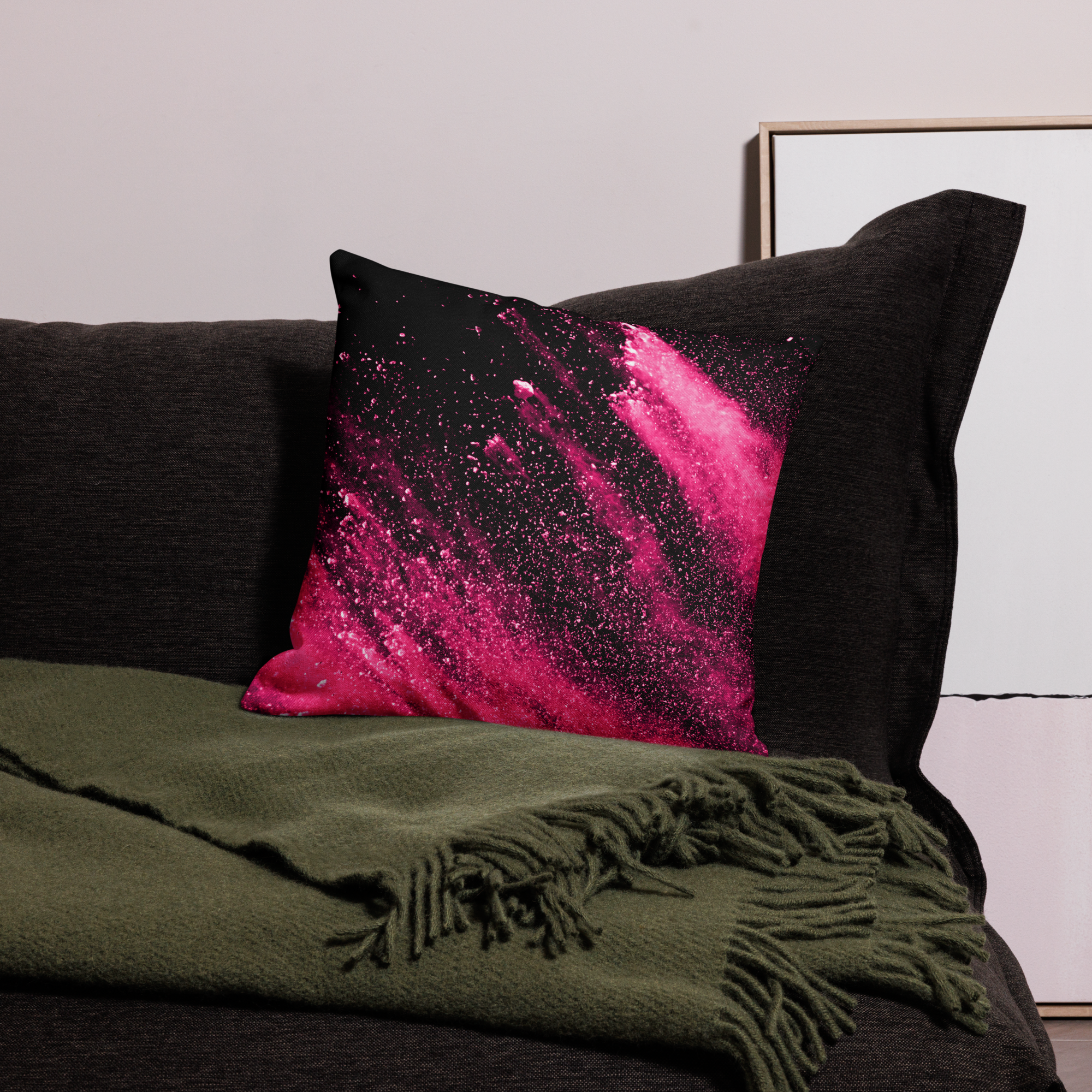 Premium-Deko-Kissen – Pink Abstract Splash