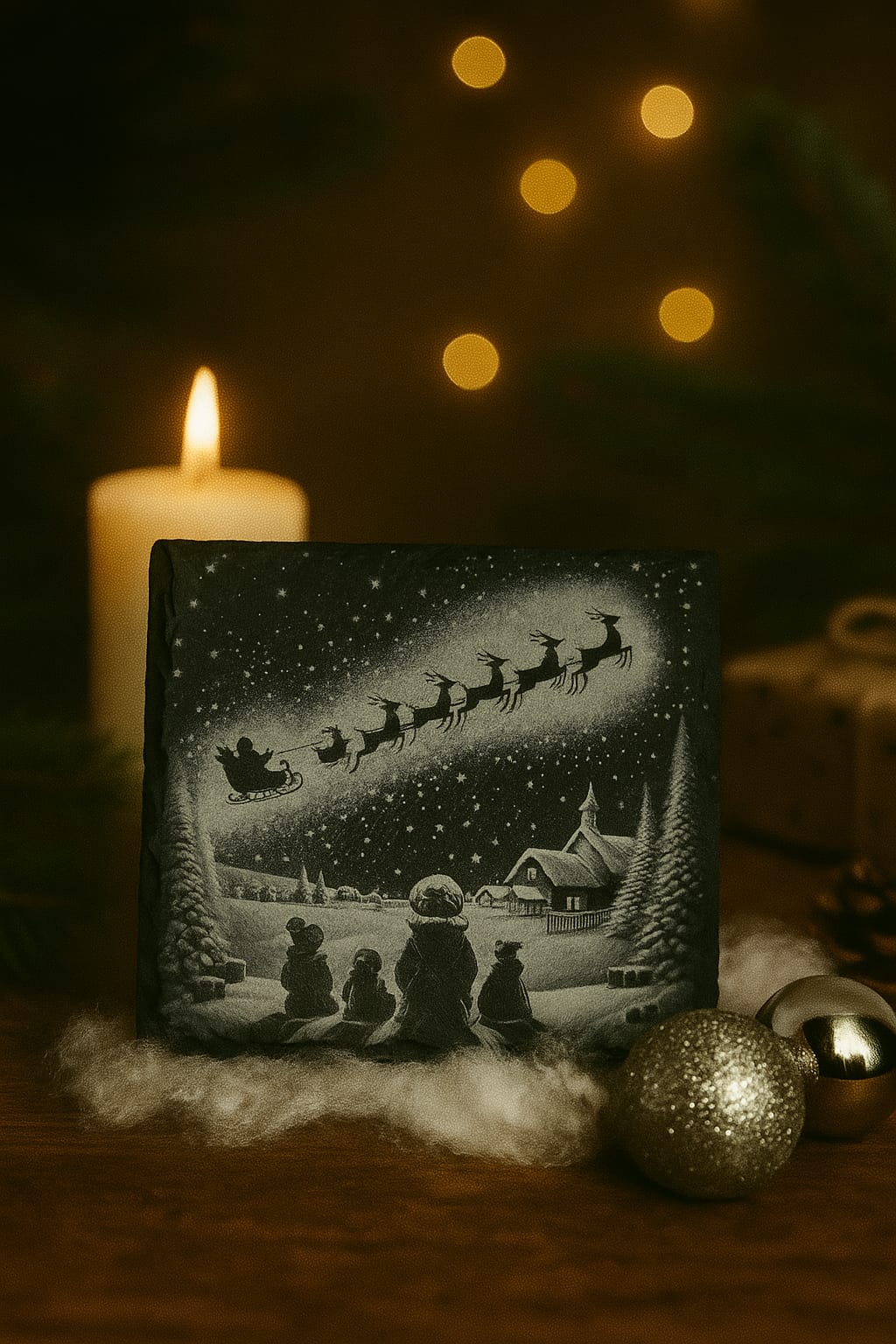 Weihnachtliche Schiefertafel „Heilige Nacht“ – 10 × 10 cm