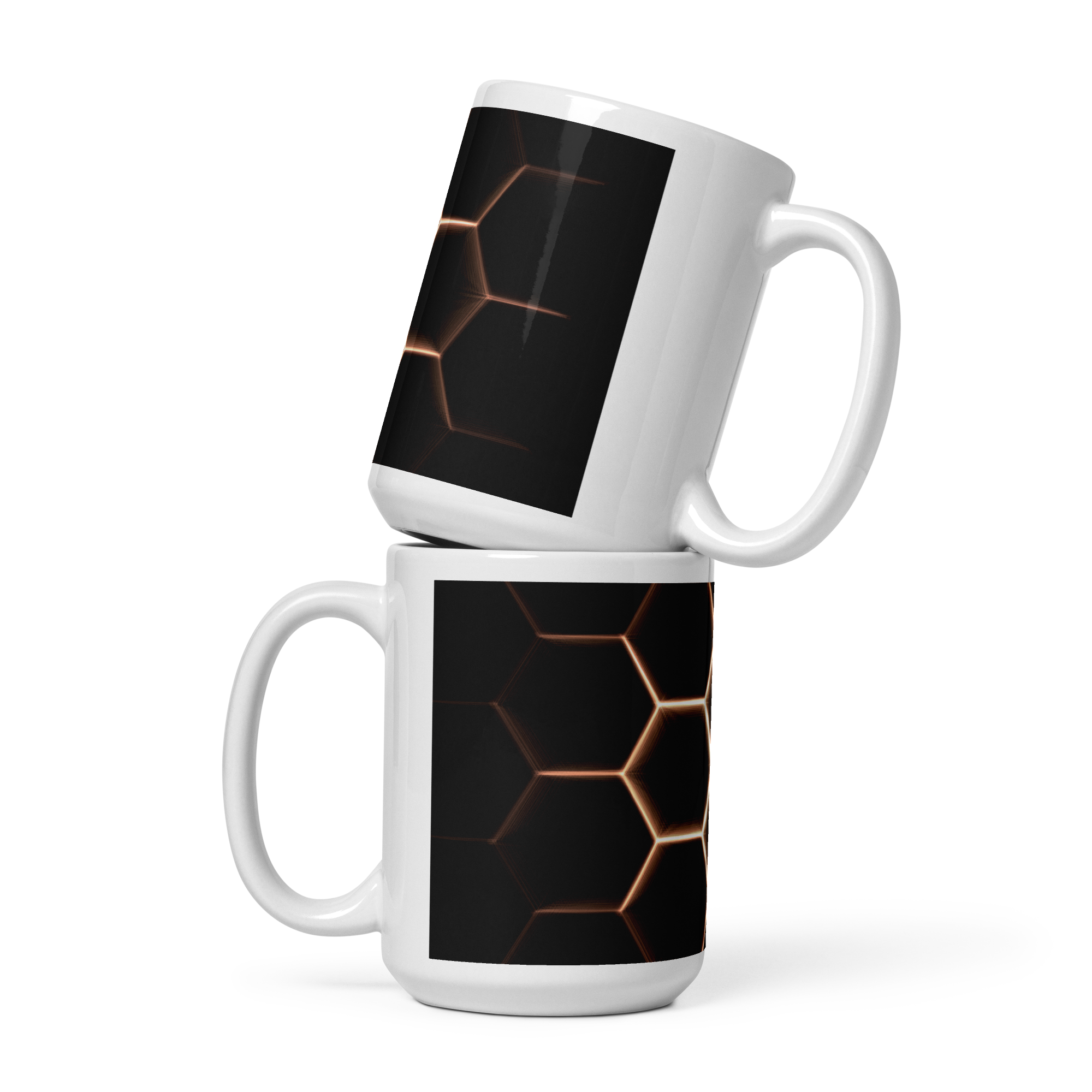 Hexagon Glow Tasse – futuristisches Leucht-Design für 11 oz / 15 oz / 20 oz