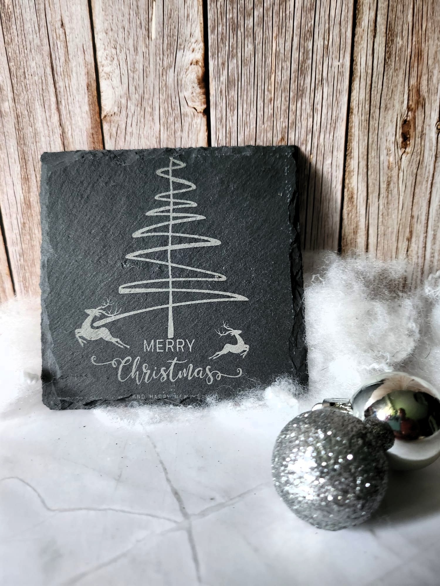 Schiefertafel „Merry Christmas Tree“ – 10 × 10 cm