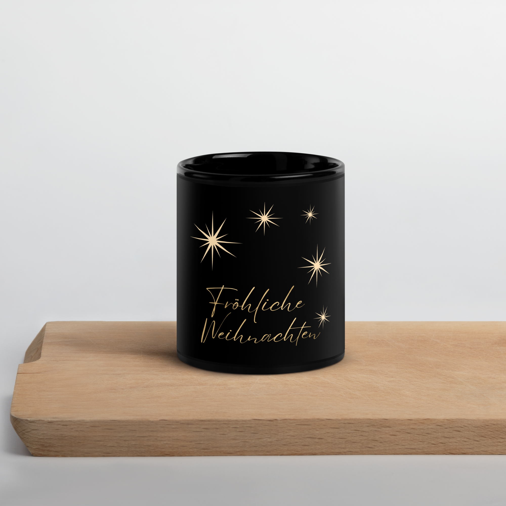 Keramik-Tasse „Fröhliche Weihnachten“ – Schwarz & Gold
