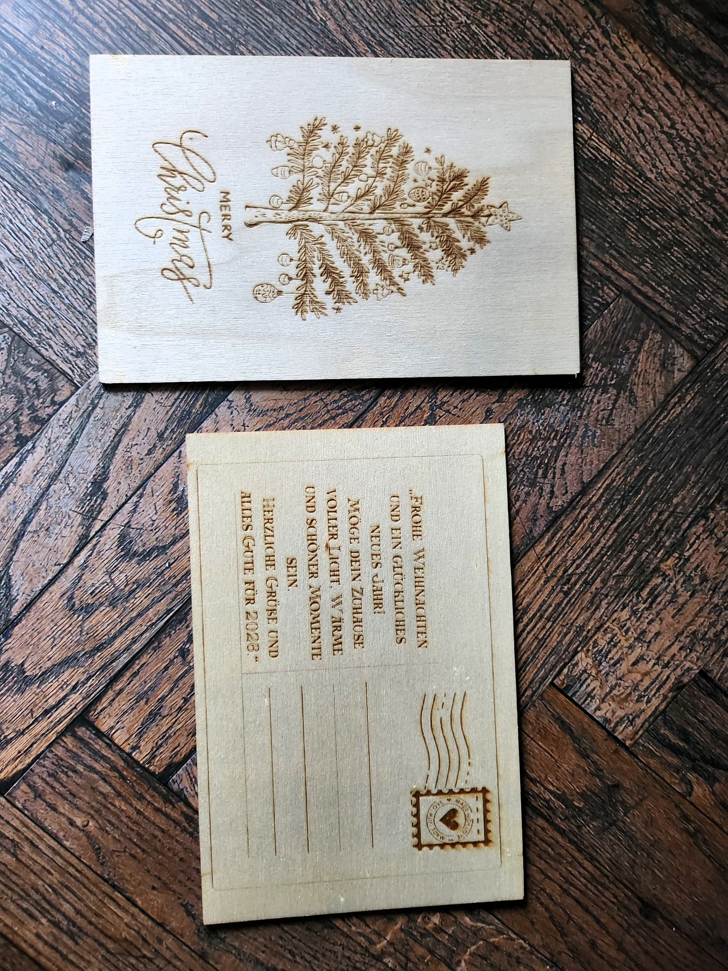 Holzpostkarte „Merry Christmas“ – 15 × 10 cm