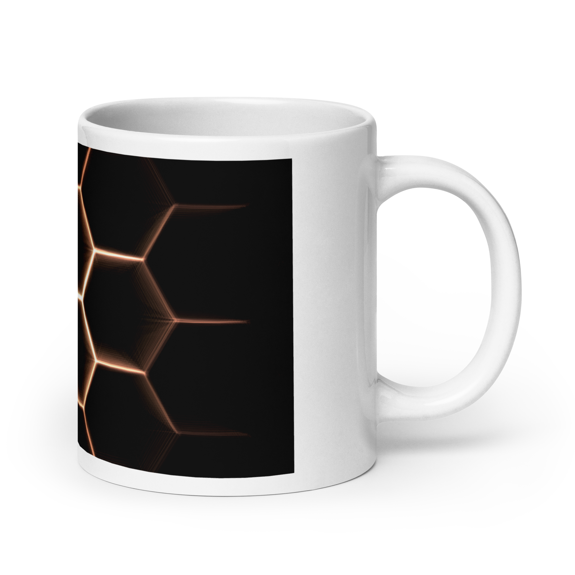 Hexagon Glow Tasse – futuristisches Leucht-Design für 11 oz / 15 oz / 20 oz
