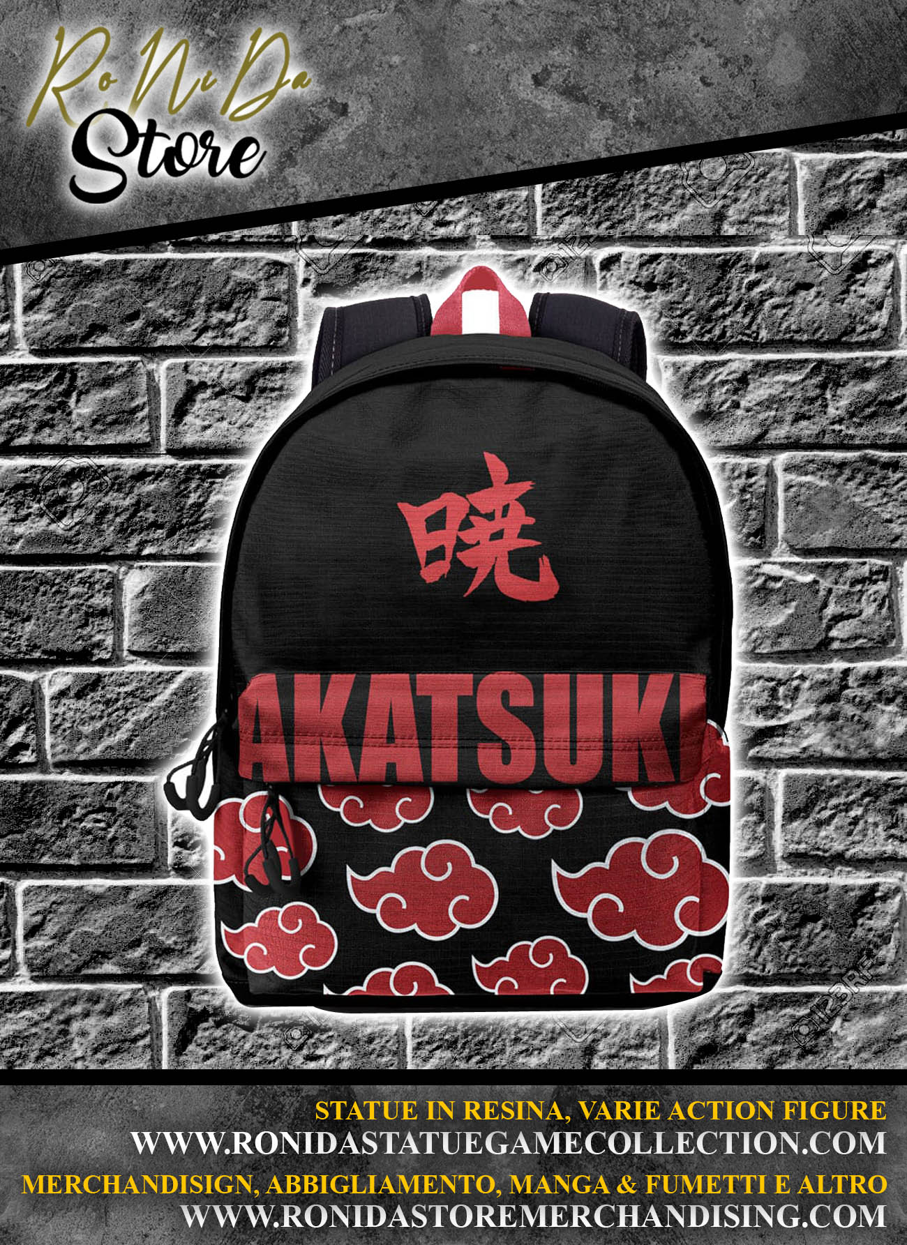 Naruto Shippuden Plus HS Backpack Kanji Borse Naruto