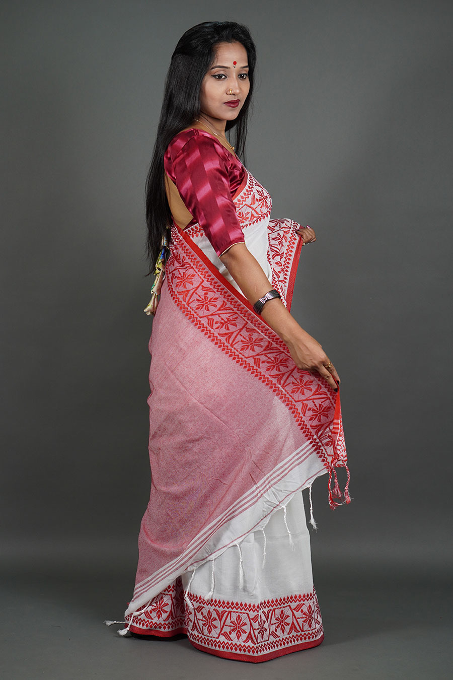 Traditional White and Red Saree