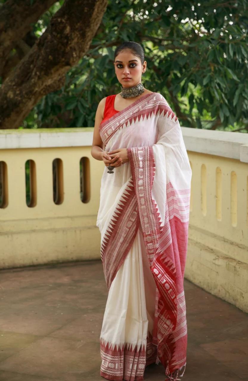 Traditional Red and White Sari