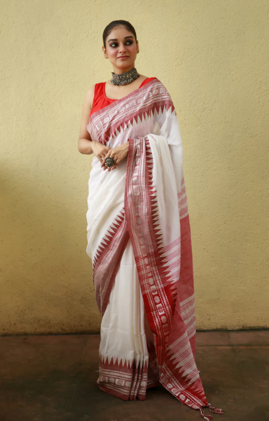 Traditional Red and White Sari
