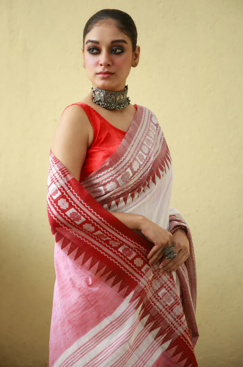 Traditional Red and White Sari