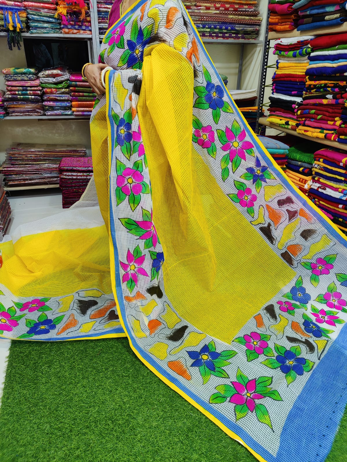  Kota Colorful Hand Print  Floral Saree