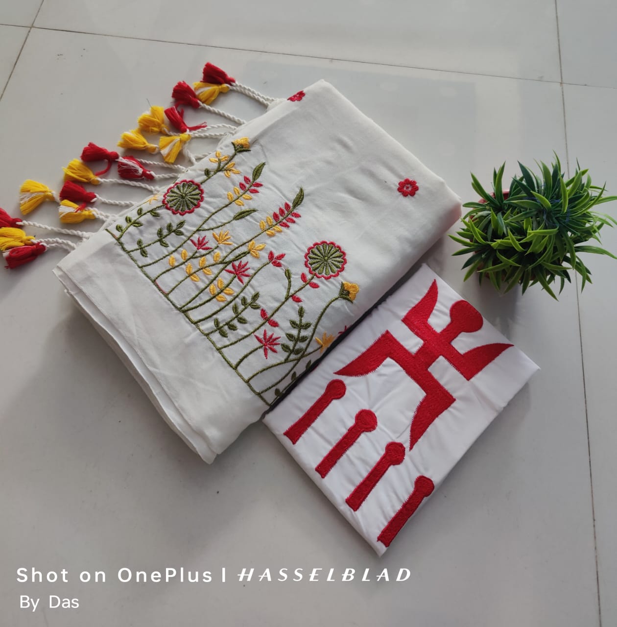 Embroidered White Dupatta