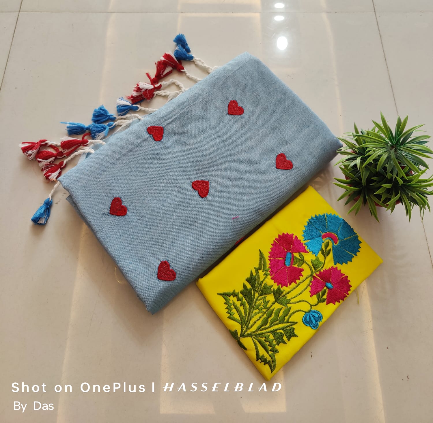Embroidered Shawl and Yellow Floral Fabric