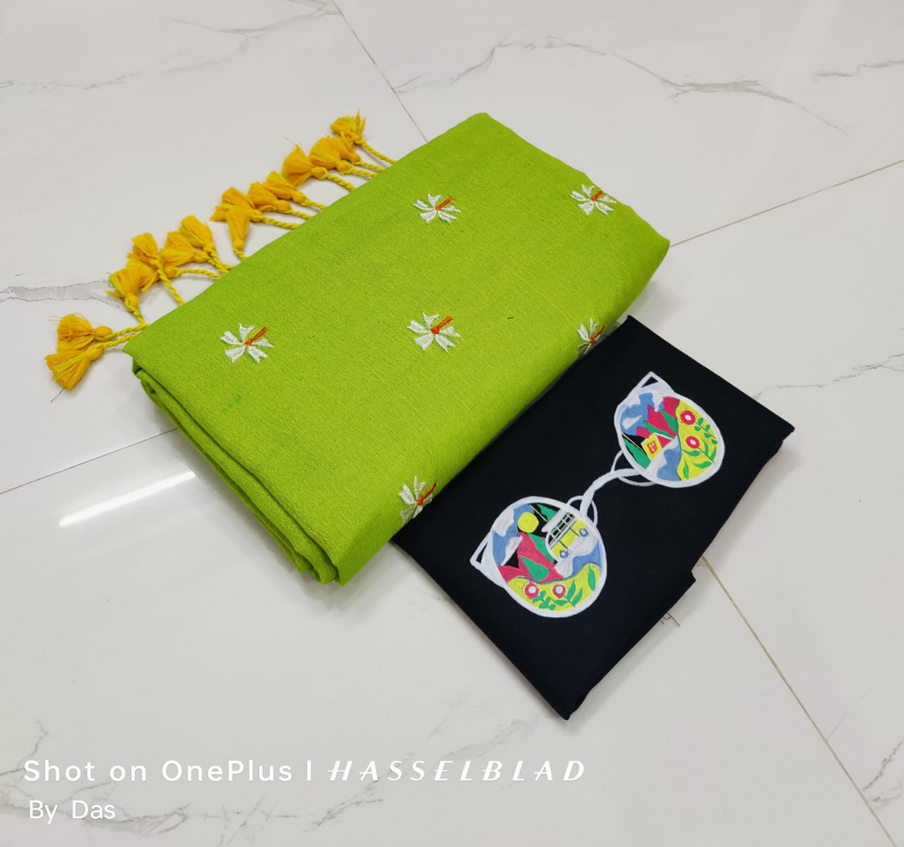 Embroidered Green and Black Fabric Set