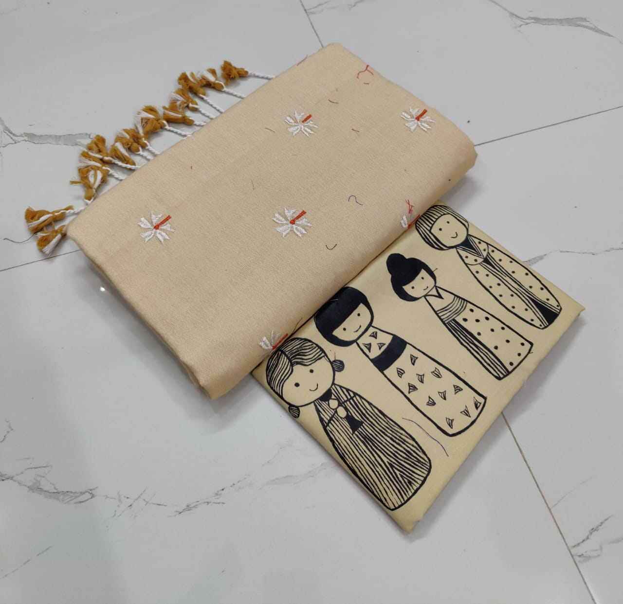 Handwoven Scarf with Cute Doll Pattern