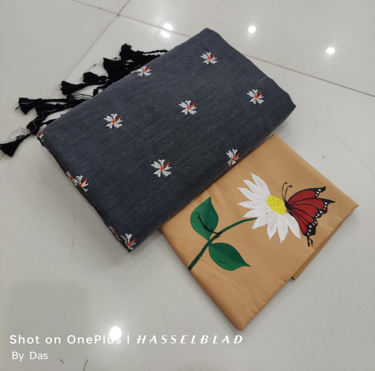 Embroidered Fabric with Butterfly Design
