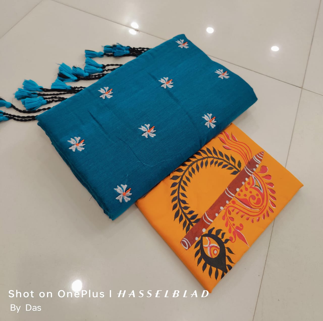 Embroidered Blue and Yellow Fabric Set