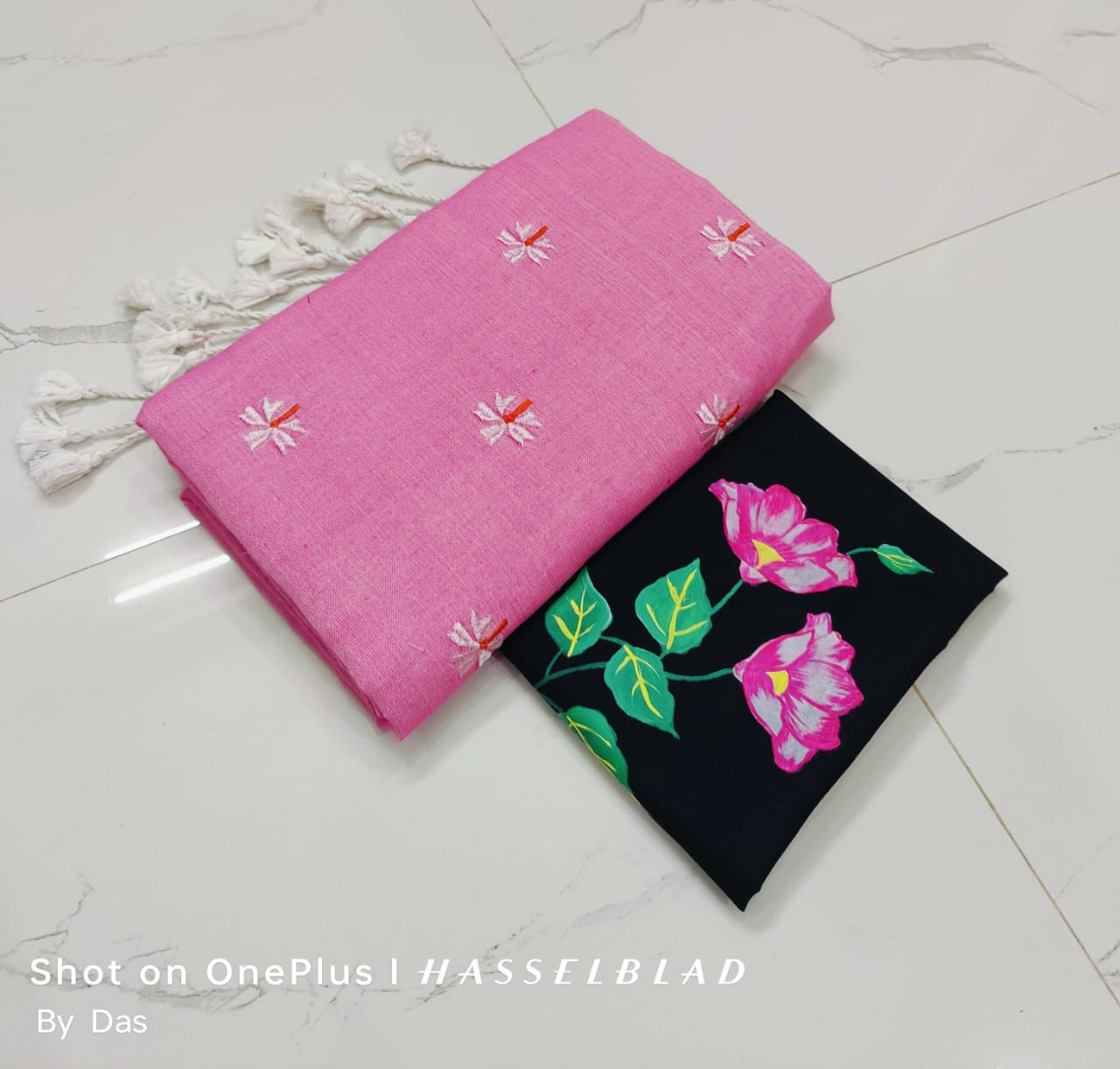 Embroidered Pink and Black Fabric