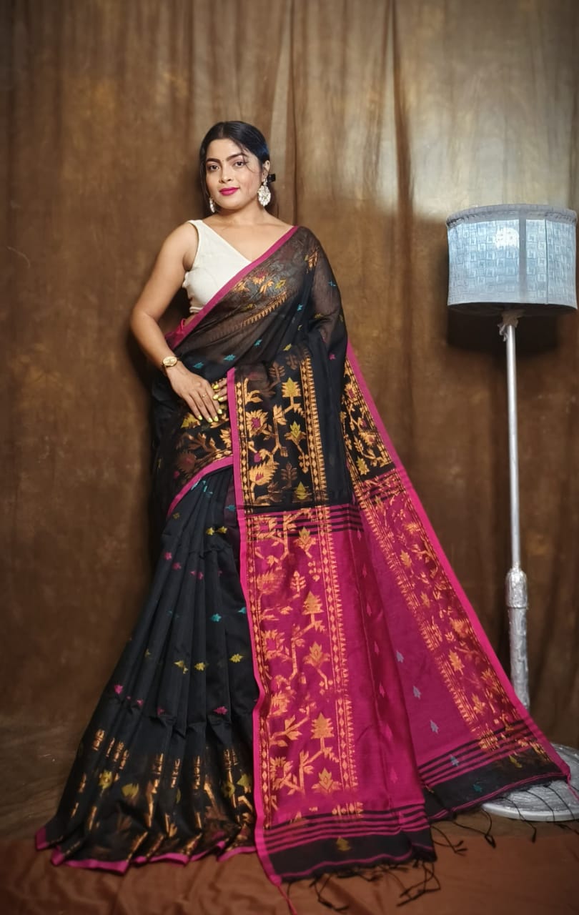 Elegant Black and Pink Saree