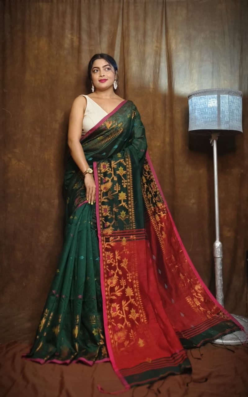 Elegant Green and Red Saree