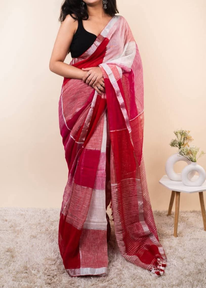 Elegant Red and White Saree