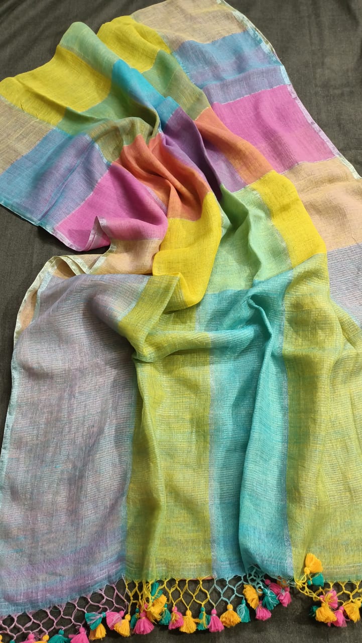 Colorful Handwoven Linen Saree