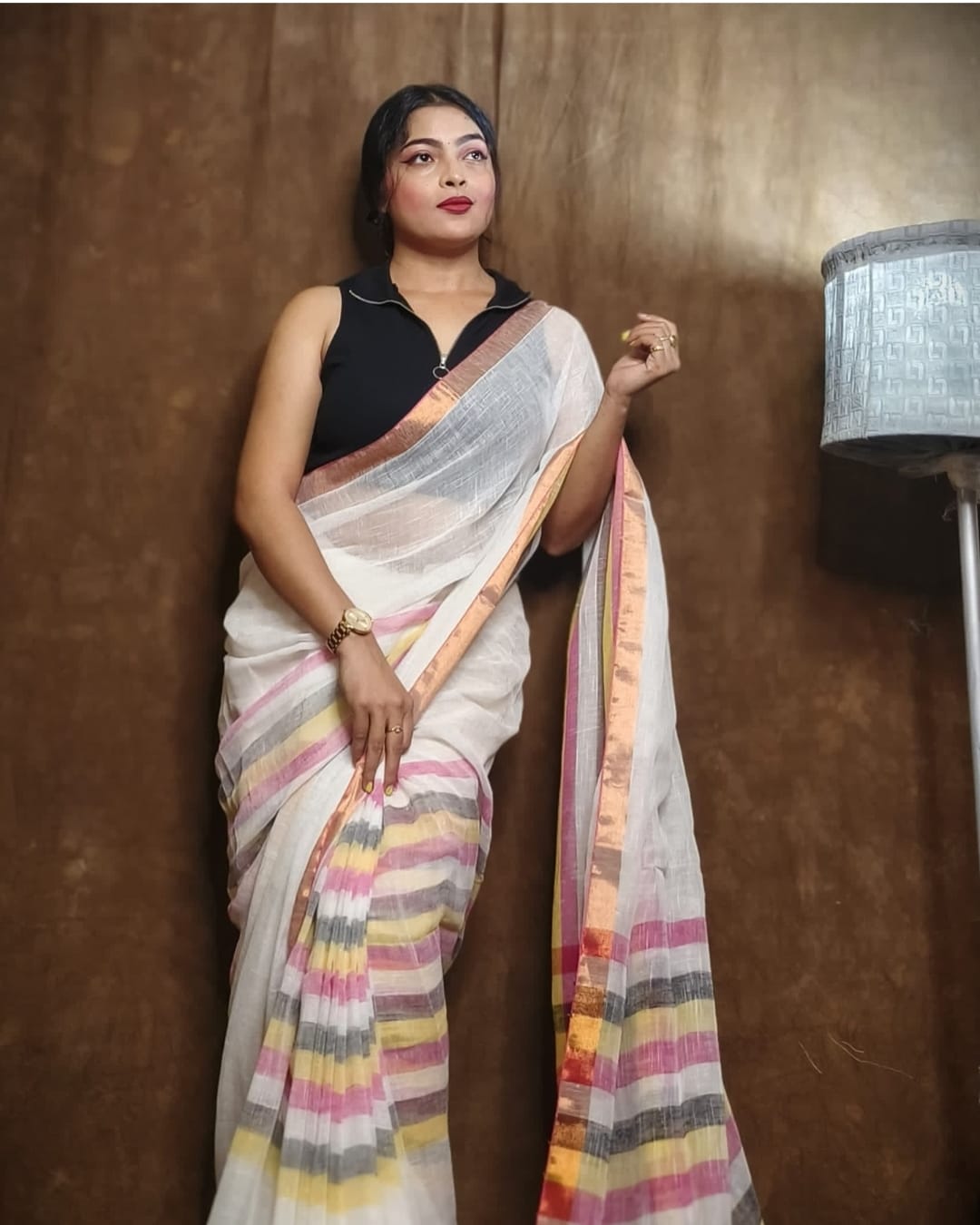 Linen Elegant Multicolored Saree