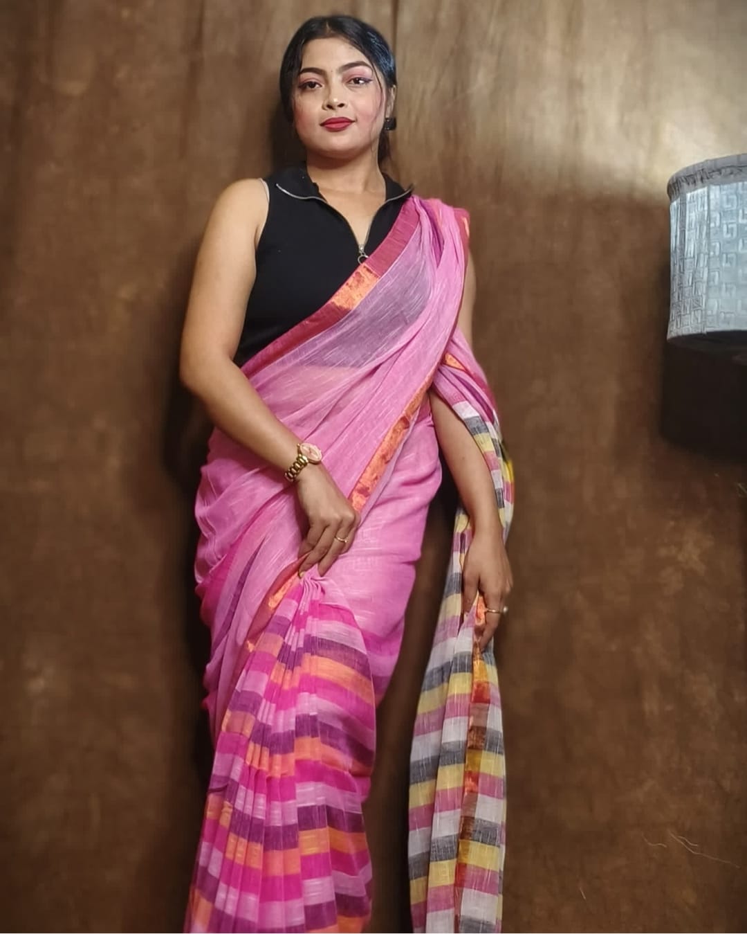 Pink Striped Sari