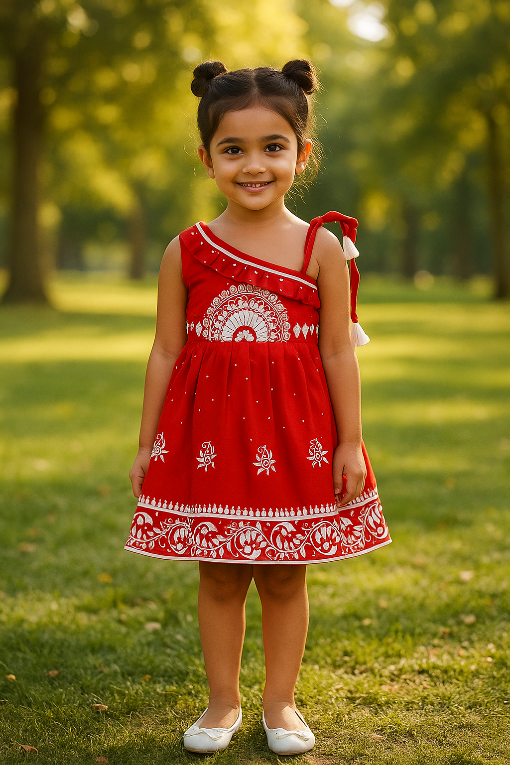 Red Embroidered Kids Dress