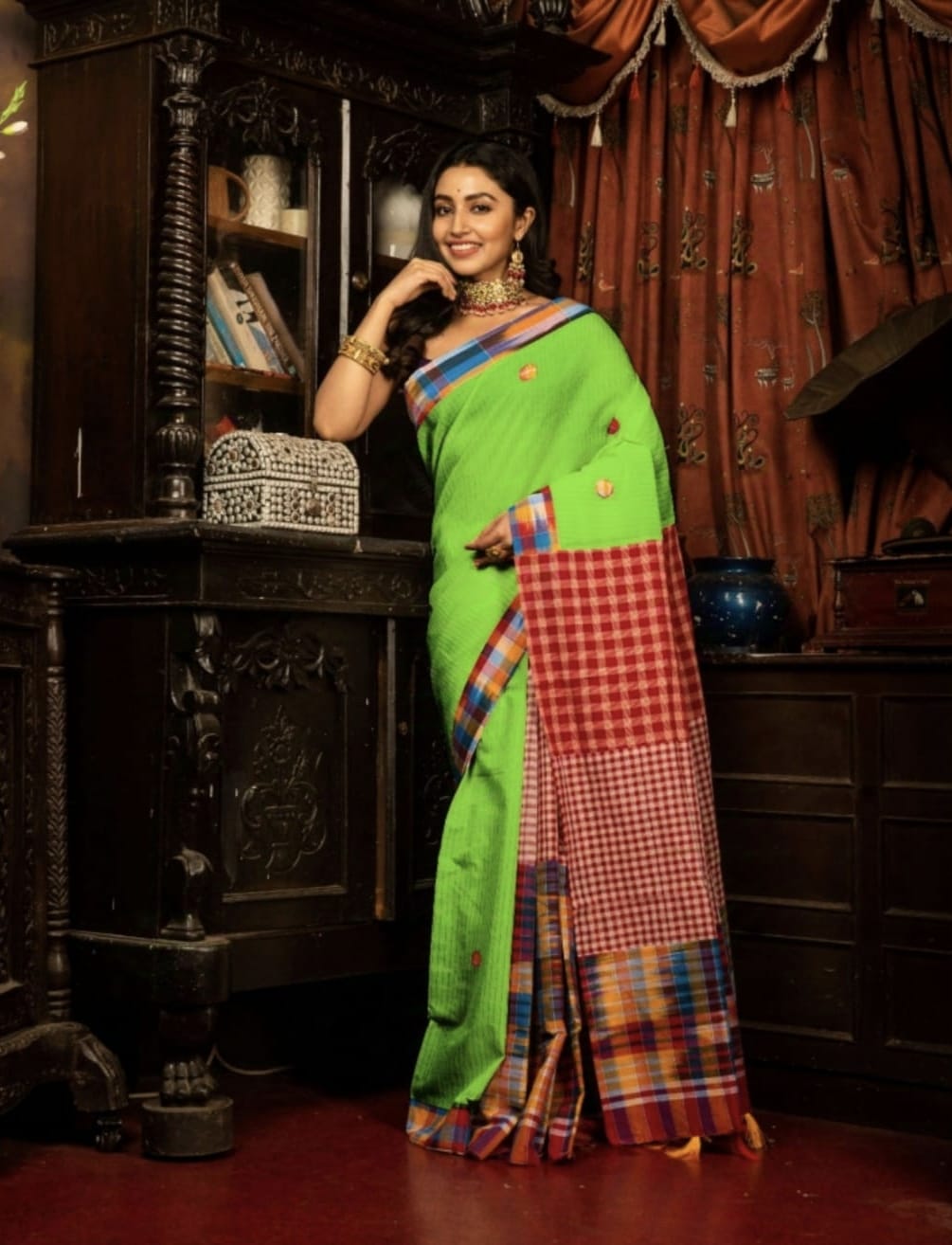 Traditional Gamcha Mixmatch saree