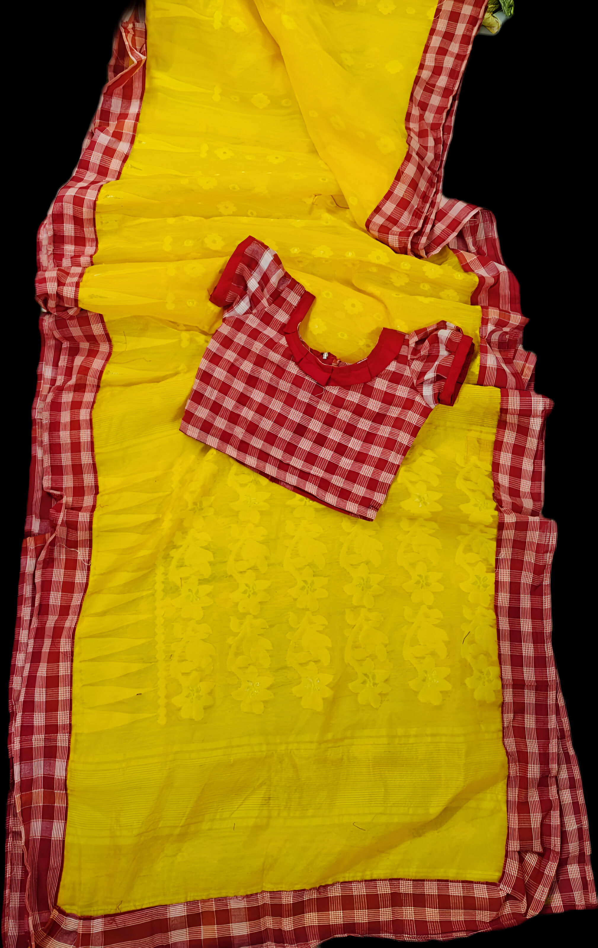 Yellow Saree with Red Blouse