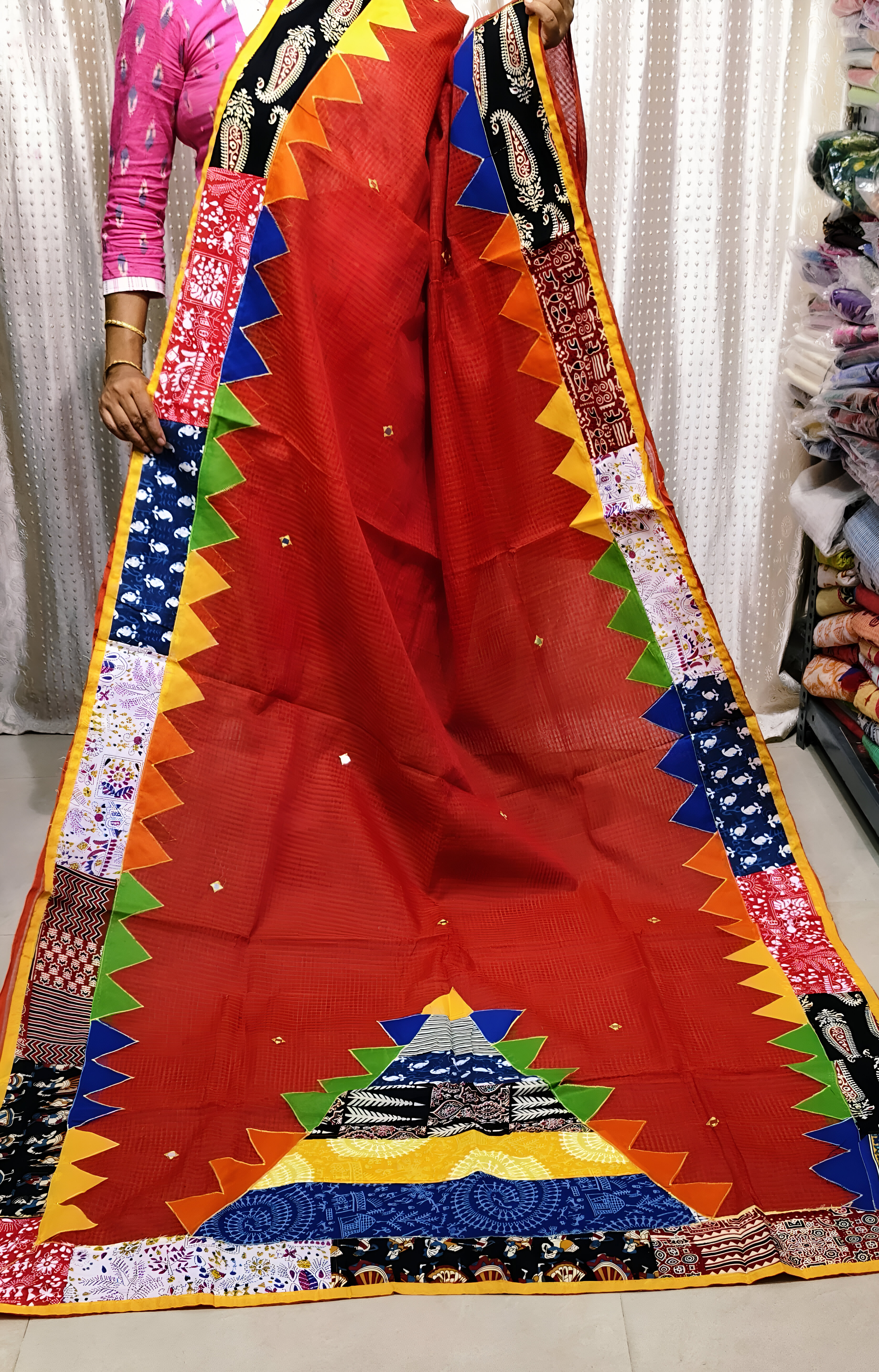 🌼Mix match Ajrakh work saree🌼