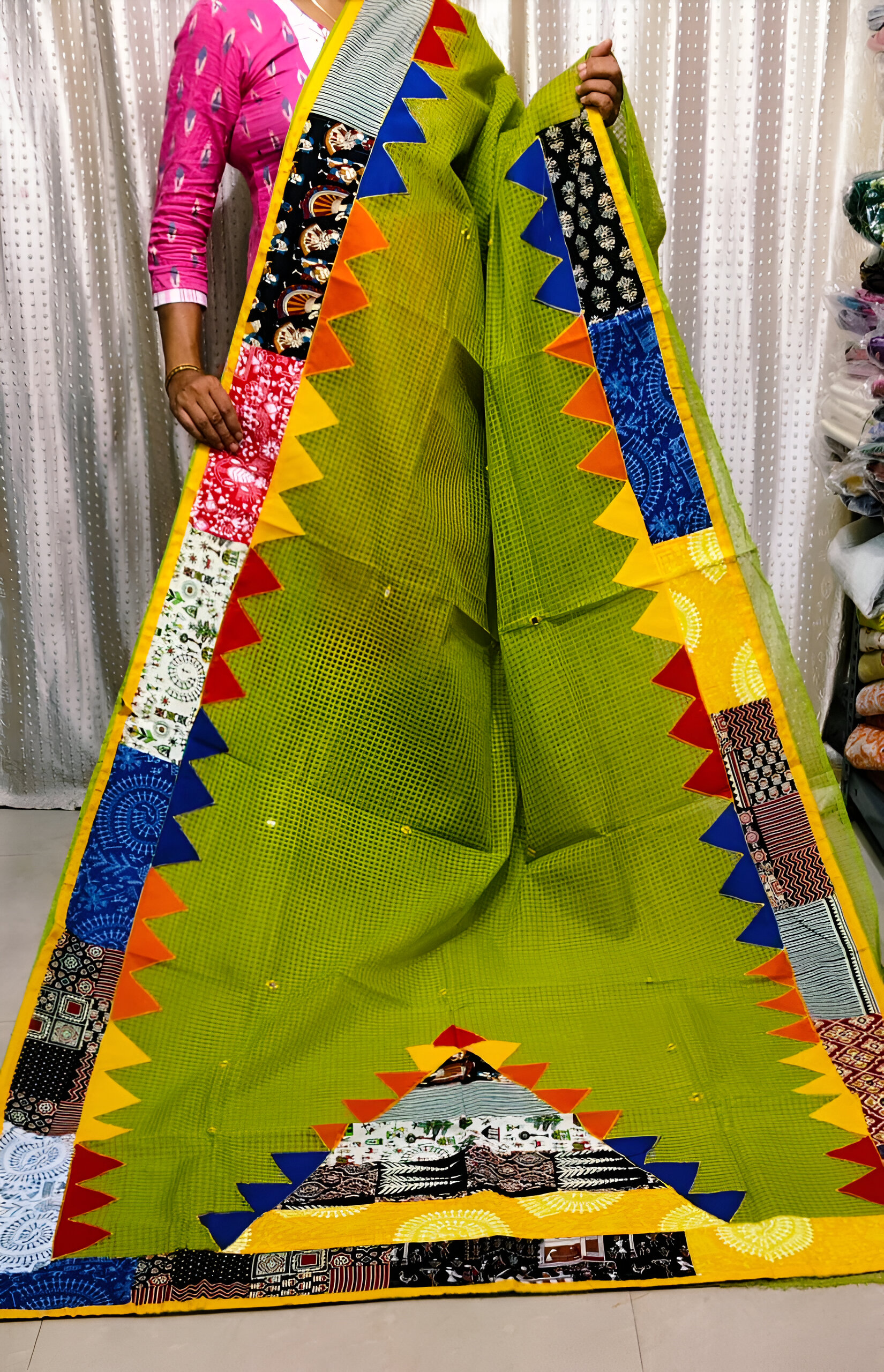 🌼Mix match Ajrakh work saree🌼