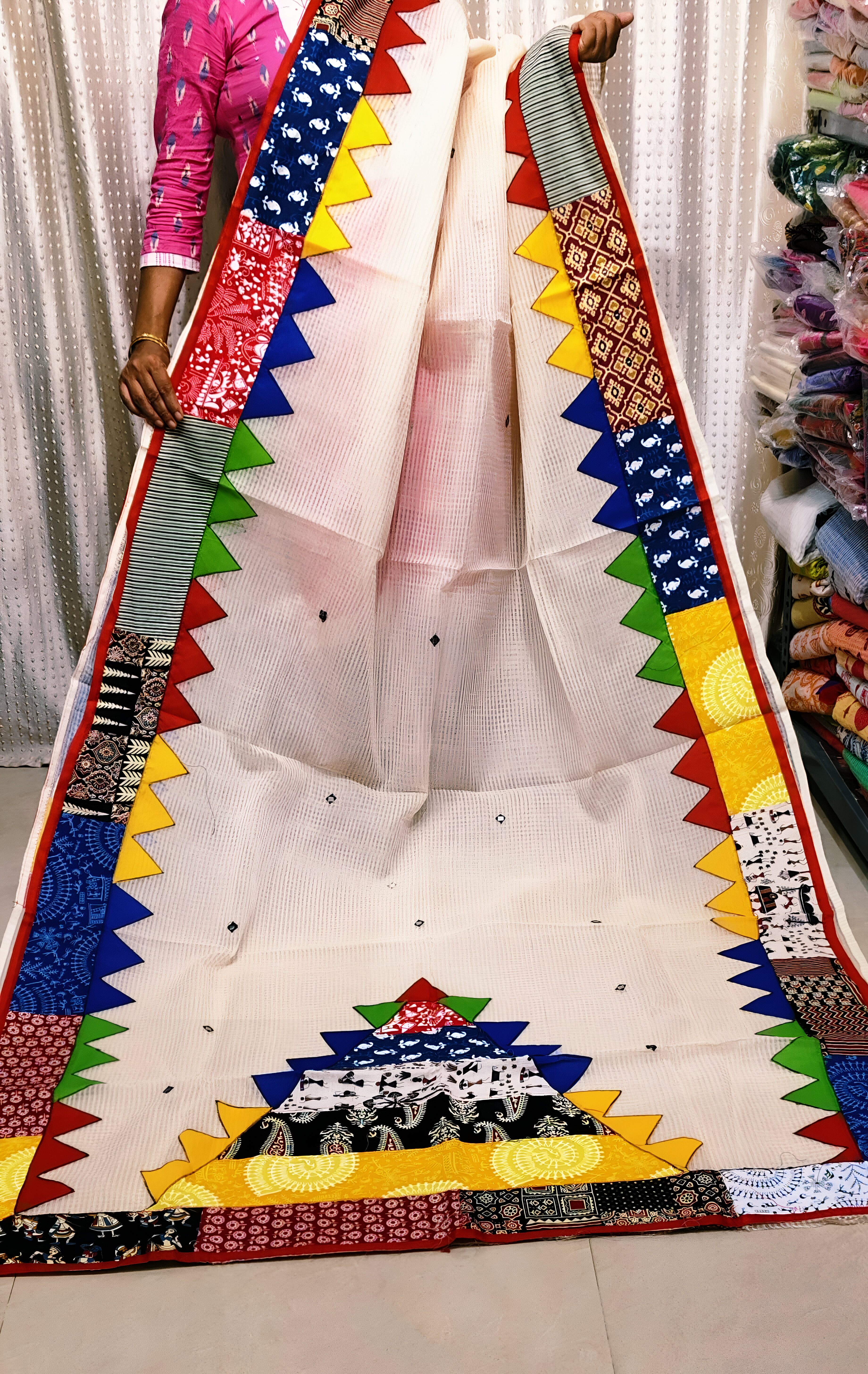 🌼Mix match Ajrakh work saree🌼