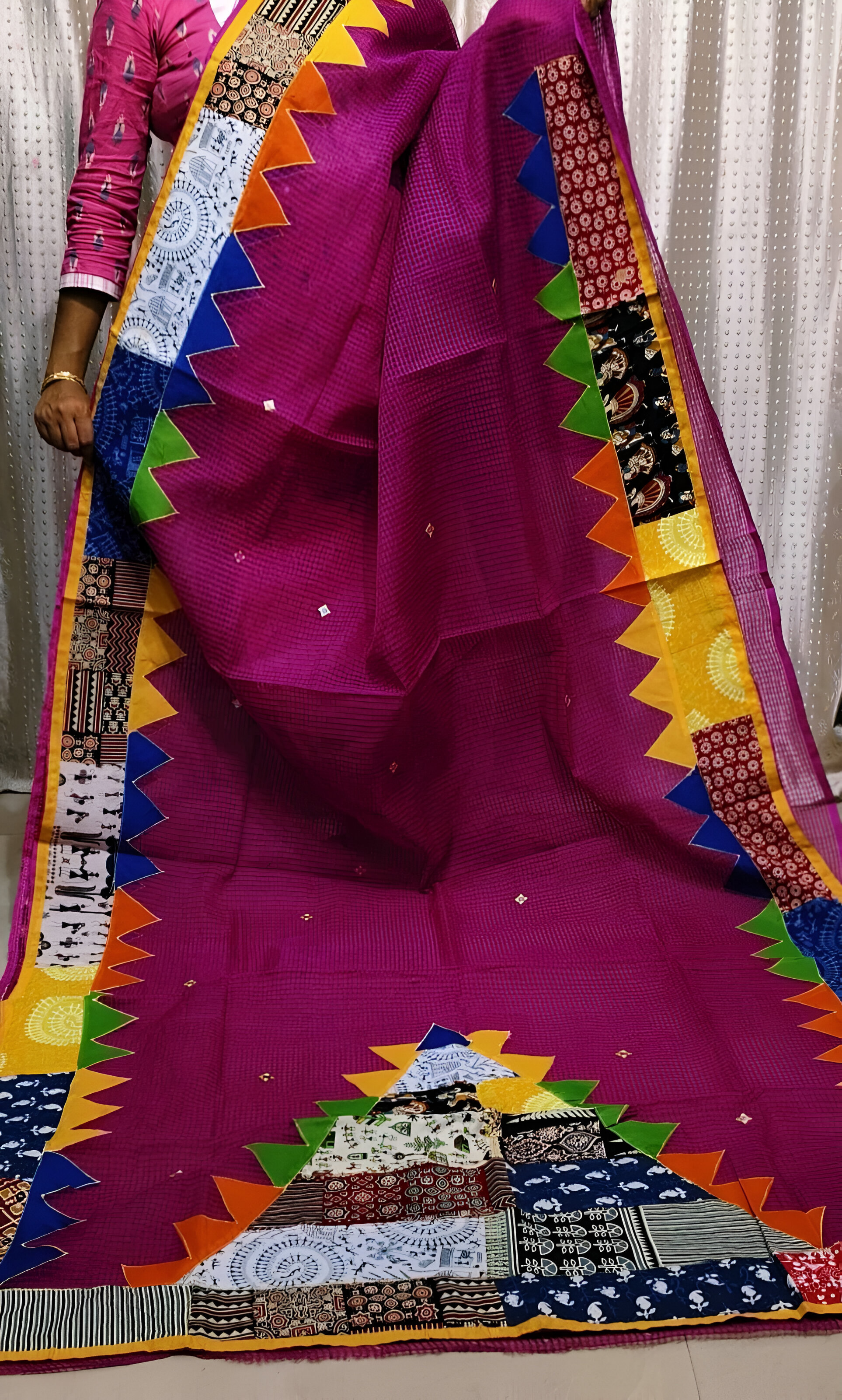 🌼Mix match Ajrakh work saree🌼