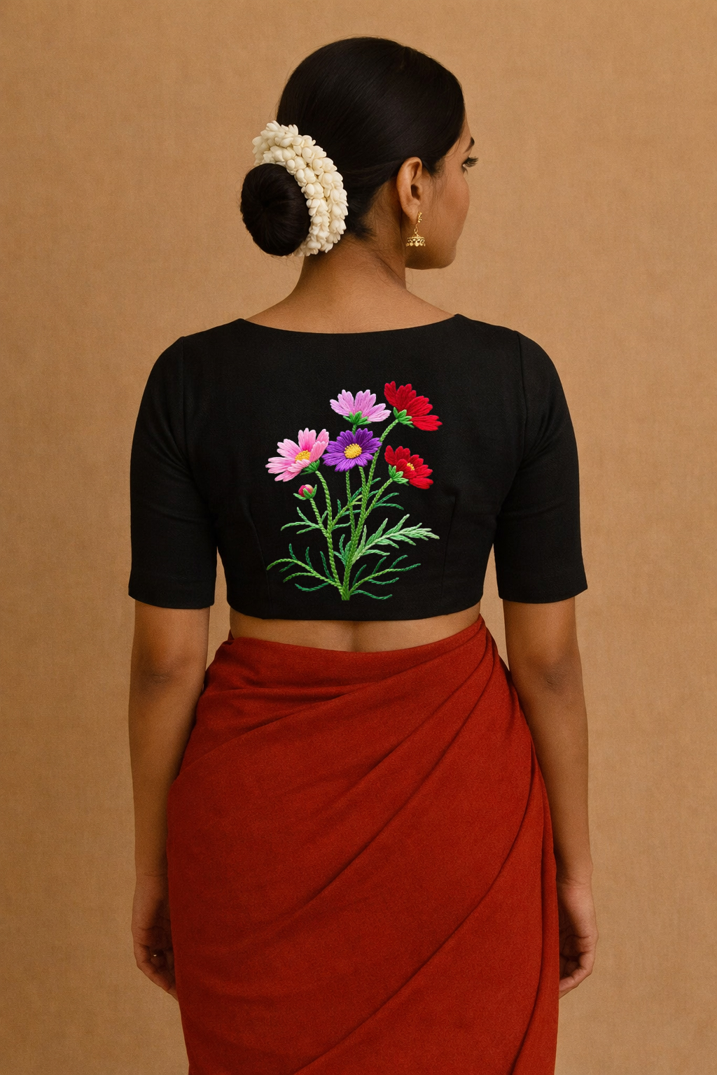 Floral Embroidered Black Blouse
