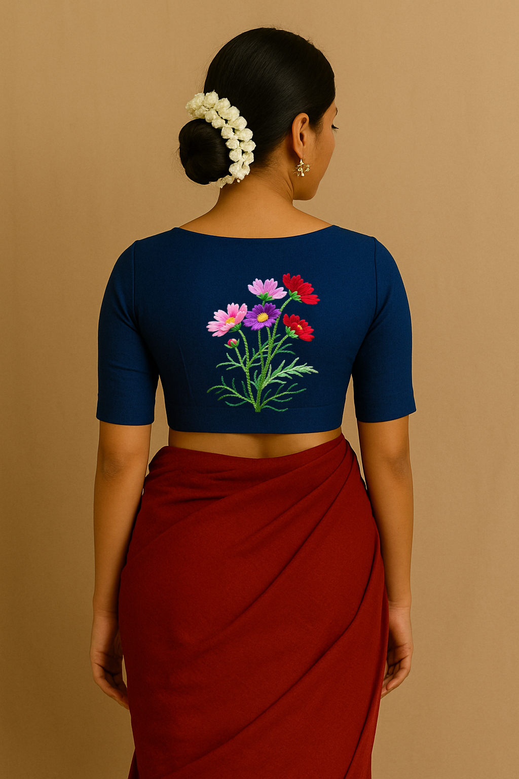 Floral Embroidered Blue Blouse