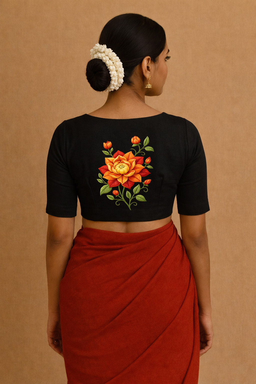 Floral Embroidered Black Blouse