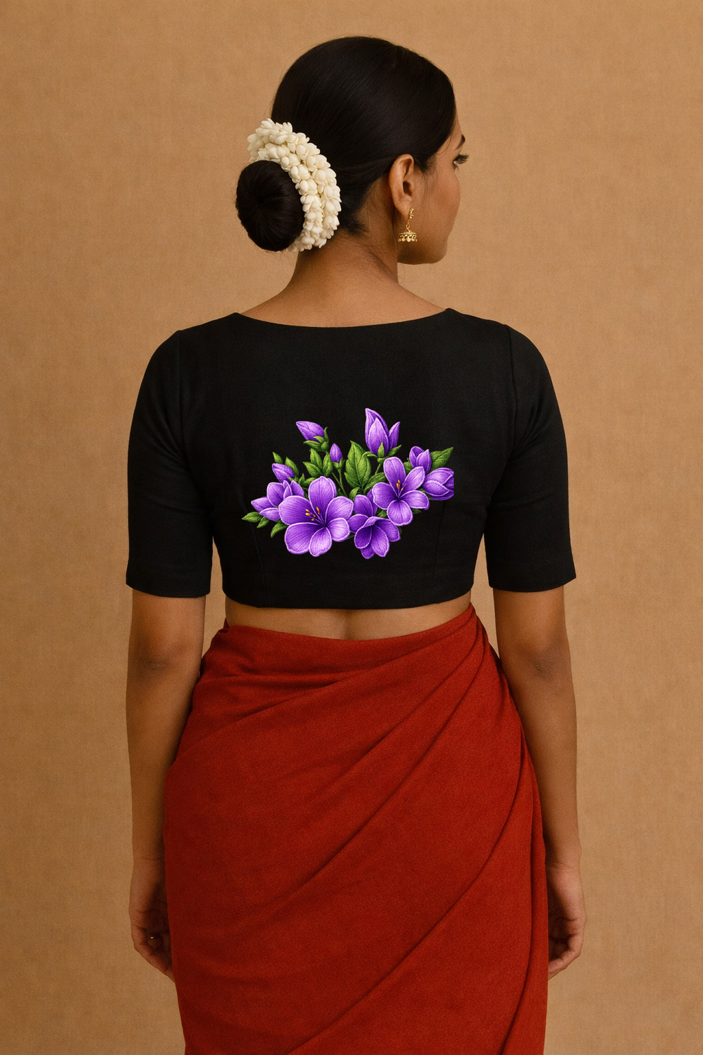 Floral Embroidered Black Blouse