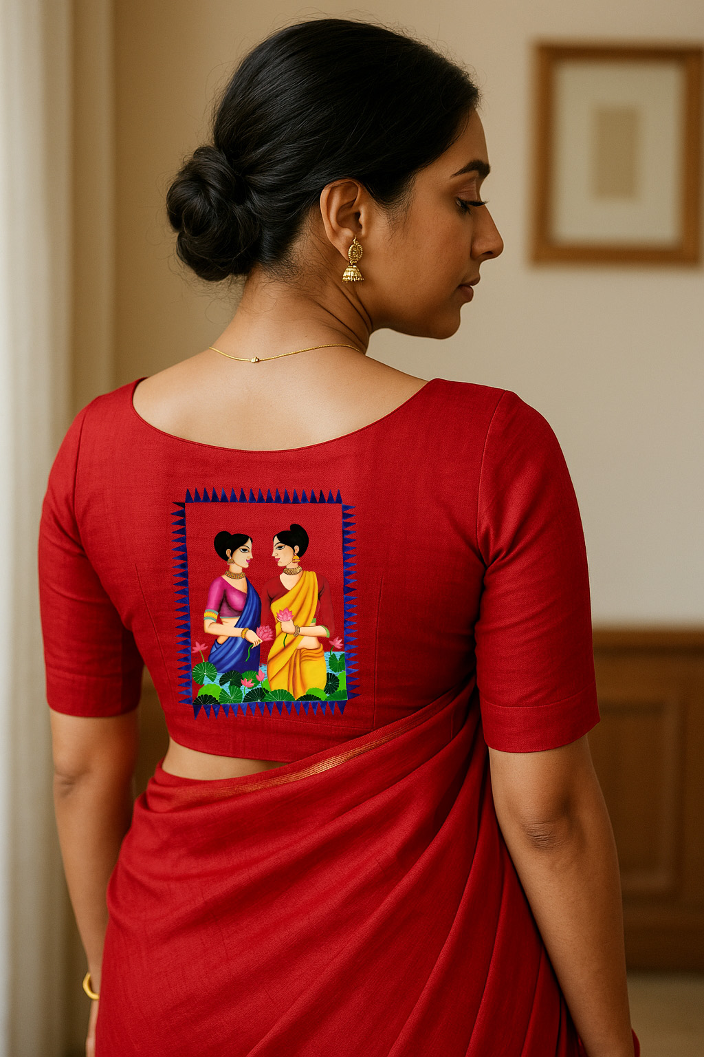 Hand-Painted Red Saree Blouse