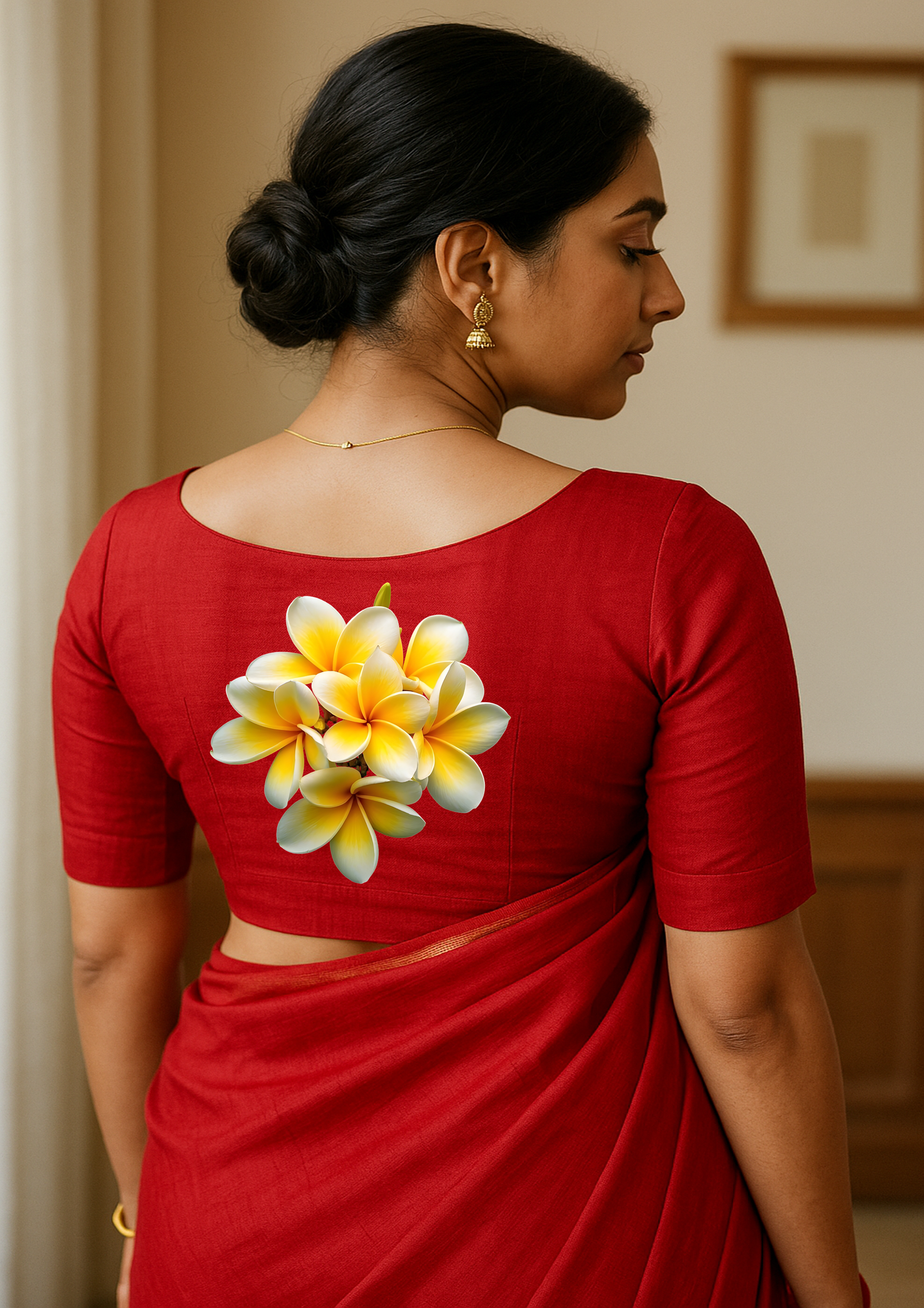 Red Ethnic Saree with Floral Embellishment