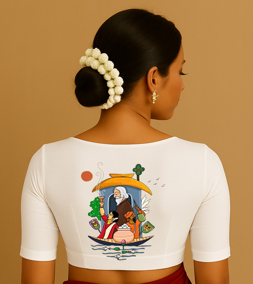 Hand-Painted White Designer Blouse
