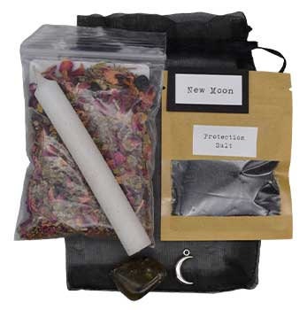 New Moon Ritual Kit: Herbal Spell Mix, Labradorite, Protection Salt