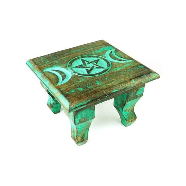 Antiqued Triple Moon Altar Table: Mini Pagan Decor