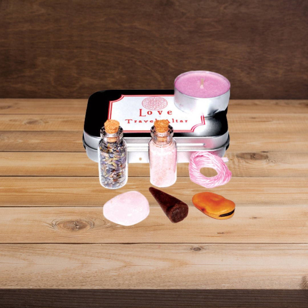 Love Spell Travel Altar Kit: Rose Quartz, Lavender, Pink Salt