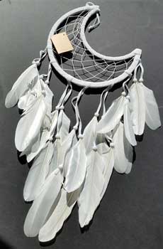 White Feather Half Moon Dream Catcher: Beaded Boho Decor